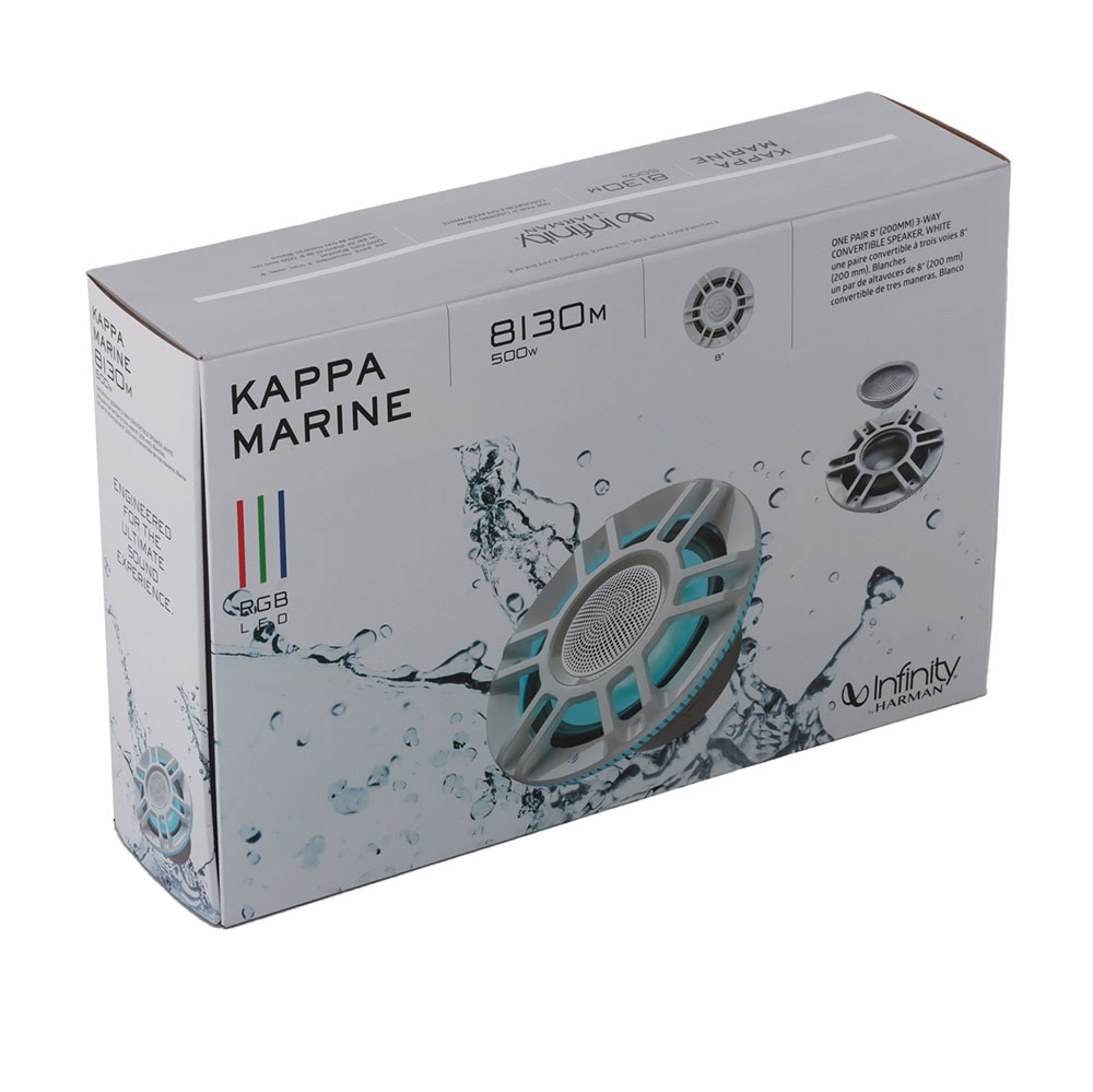 Infinity Kappa Marine RGB LED 3-Way Coaxial Speakers 500W 8in White