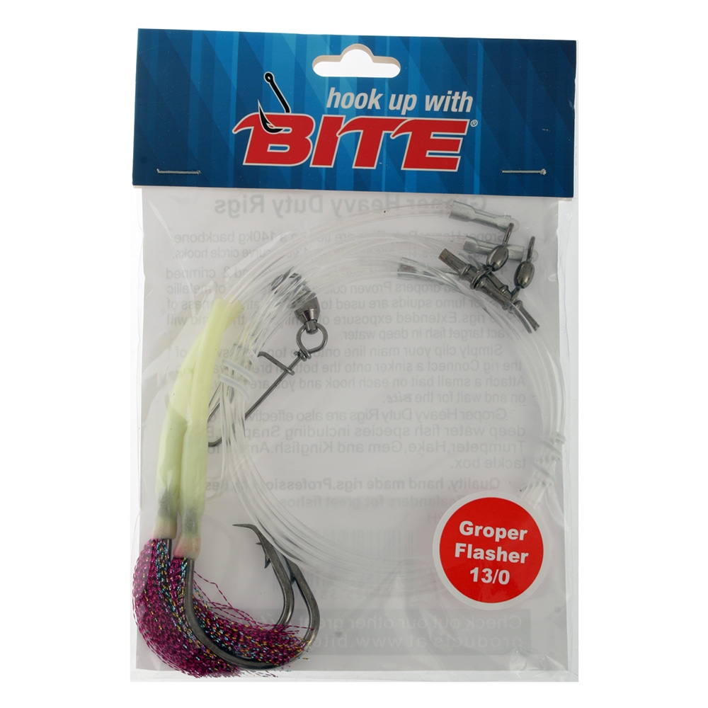 Bite Groper 2-Hook Heavy-Duty Flasher Rig 13/0 Pink