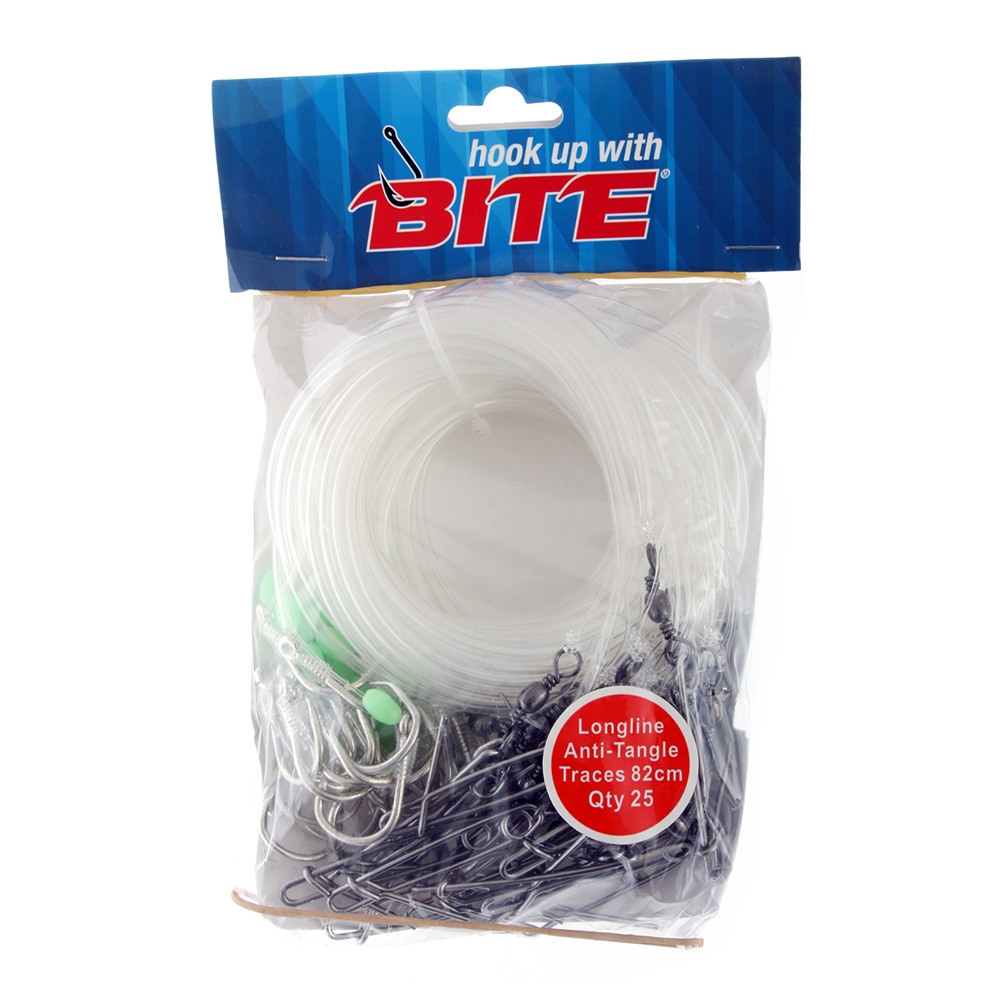 Bite Longline Anti-Tangle Traces with JVI Clip and Lumo Tubing 82cm Qty 25