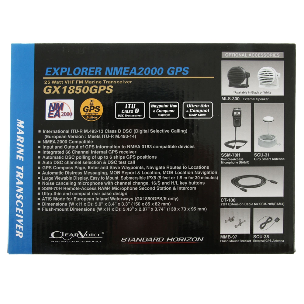 Standard Horizon Explorer GX1850GB Marine VHF Radio NMEA2000 Black 25W