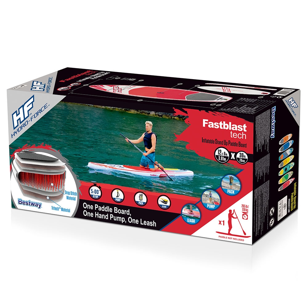 Hydro-Force Fastblast Tech Inflatable Stand Up Paddle Board with Leash and Backpack 12ft 6in
