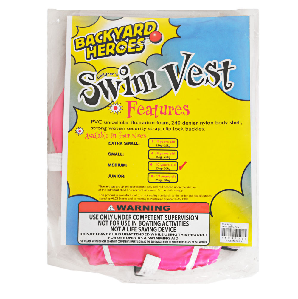 Ron Marks Backyard Heroes Kids Swim Vest Pink M / 6-10 years