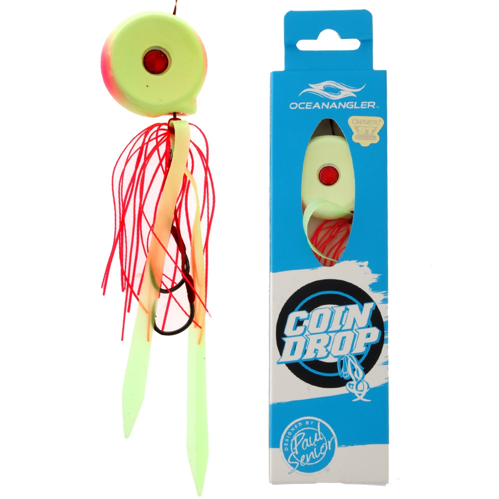 Ocean Angler Coin Drop Slider Lure 140g Pink/Glow White