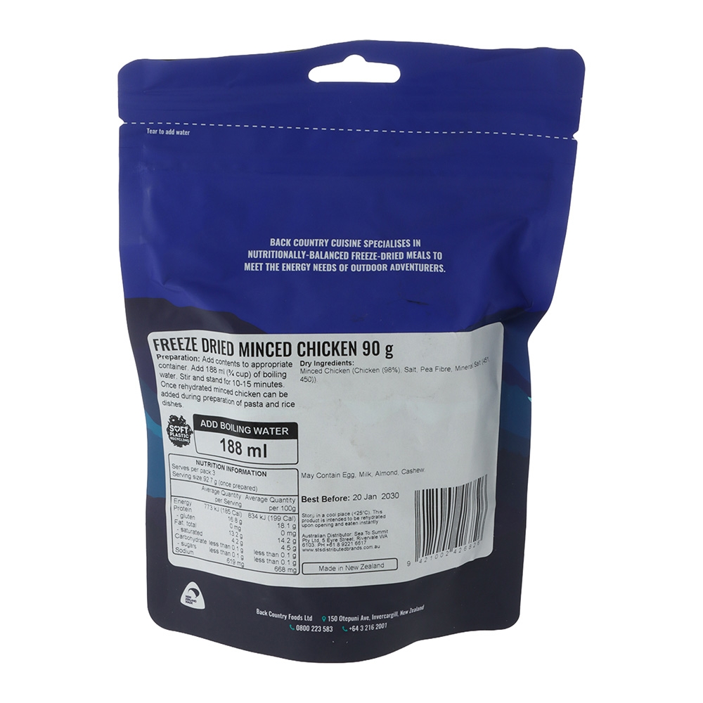 Back Country Cuisine Freeze Dried Meal Minced Chicken Gluten-Free - Serves 3
