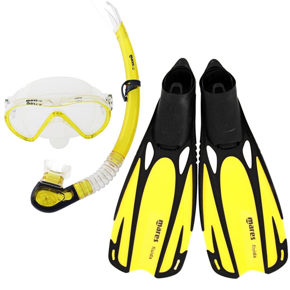 Mares Cobia and Fluida Adult Dive Mask Snorkel and Fins Set