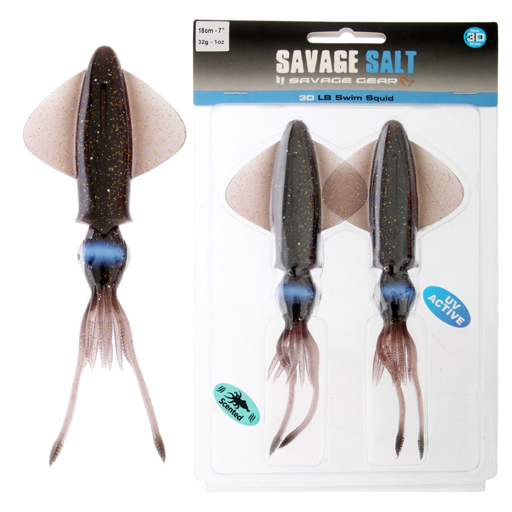 Savage Gear 3D LB Swim Squid Soft Bait 18cm Qty 2 Brown