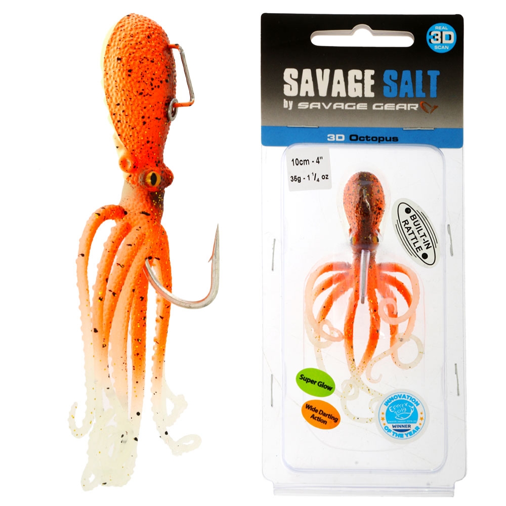 Savage Gear 3D Octopus Soft Bait Lure 35g 10cm UV Orange Glow