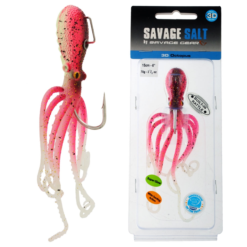 Savage Gear 3D Octopus Soft Bait Lure 70g 15cm UV Pink Glow