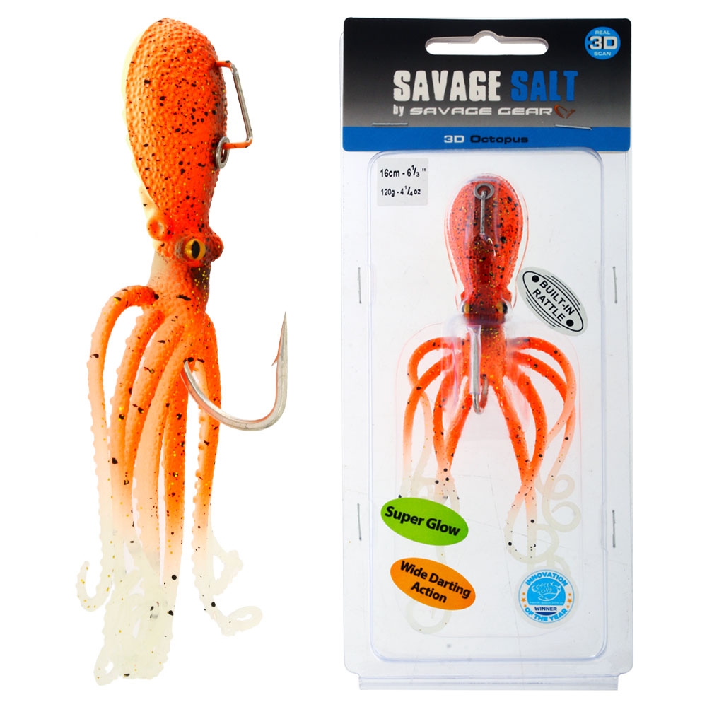 Savage Gear 3D Octopus Soft Bait Lure 120g 16cm UV Orange Glow