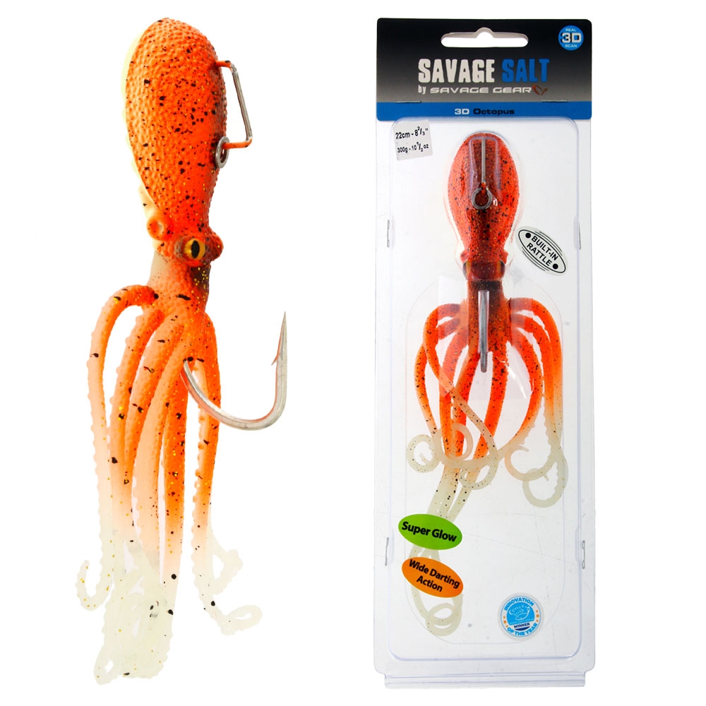 Savage Gear 3D Octopus Soft Bait Lure 300g 22cm UV Orange Glow