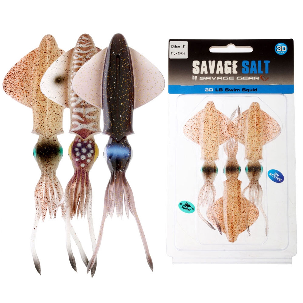 Savage Gear 3D Live Swimming Squid Soft Bait 12.5cm Qty 3
