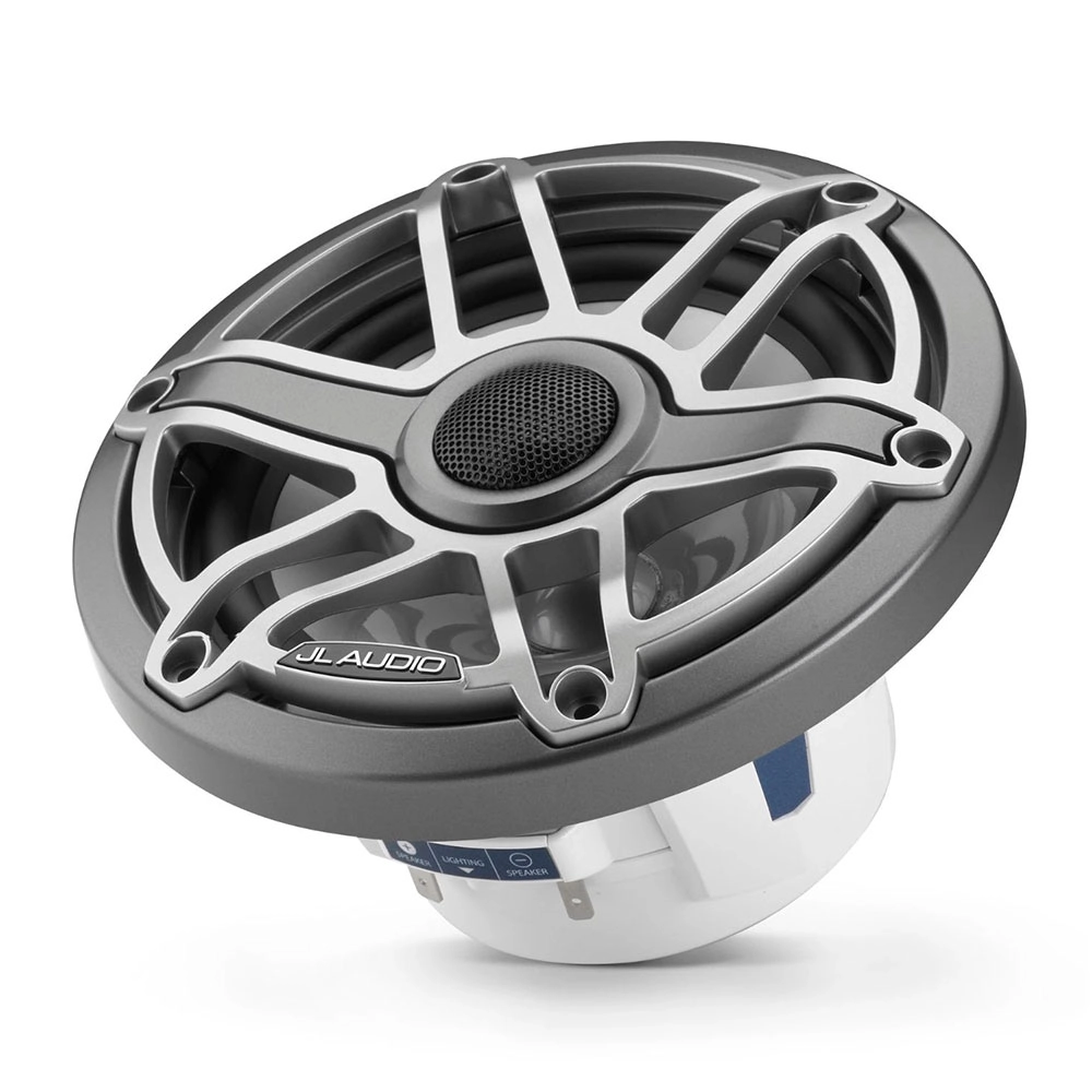 JL Audio M6-650X-S-GmTi-i 6.5in Marine Coaxial Speakers with Transflective LED Light Gunmetal Trim Ring/Titanium Sport Grille JL Audio M6-650X-S-GmTi-i 6.5in Marine Coaxial Speakers with Transflective LED Light Gunmetal Trim Ring/Titanium Sport Grille