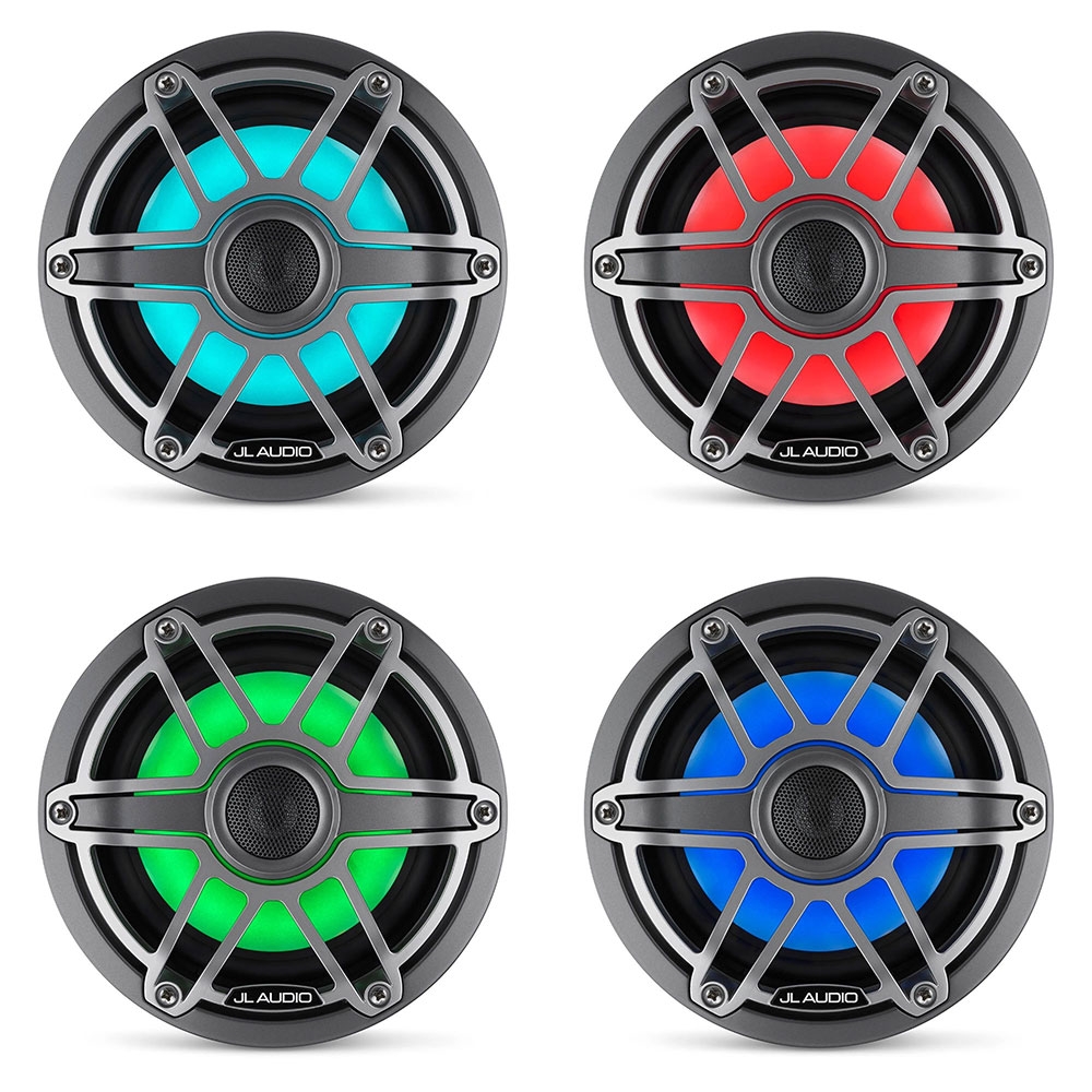 JL Audio M6-650X-S-GmTi-i 6.5in Marine Coaxial Speakers with Transflective LED Light Gunmetal Trim Ring/Titanium Sport Grille