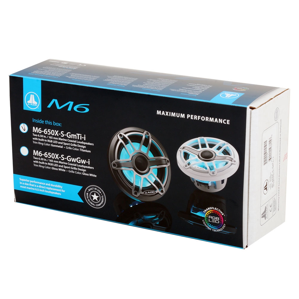 JL Audio M6-650X-S-GmTi-i 6.5in Marine Coaxial Speakers with Transflective LED Light Gunmetal Trim Ring/Titanium Sport Grille