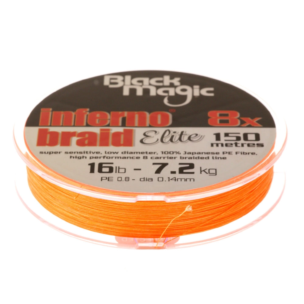 Black Magic Inferno Braid Elite 8x Hi-Viz Orange 16lb 150m Black Magic Inferno Braid Elite 8x Hi-Viz Orange 16lb 150m