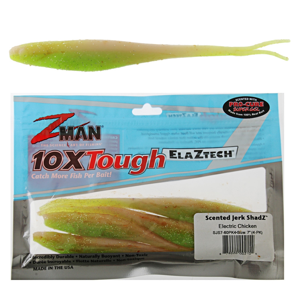 Z-Man Jerk ShadZ Scented Soft Bait 17cm Qty 4 Electric Chicken