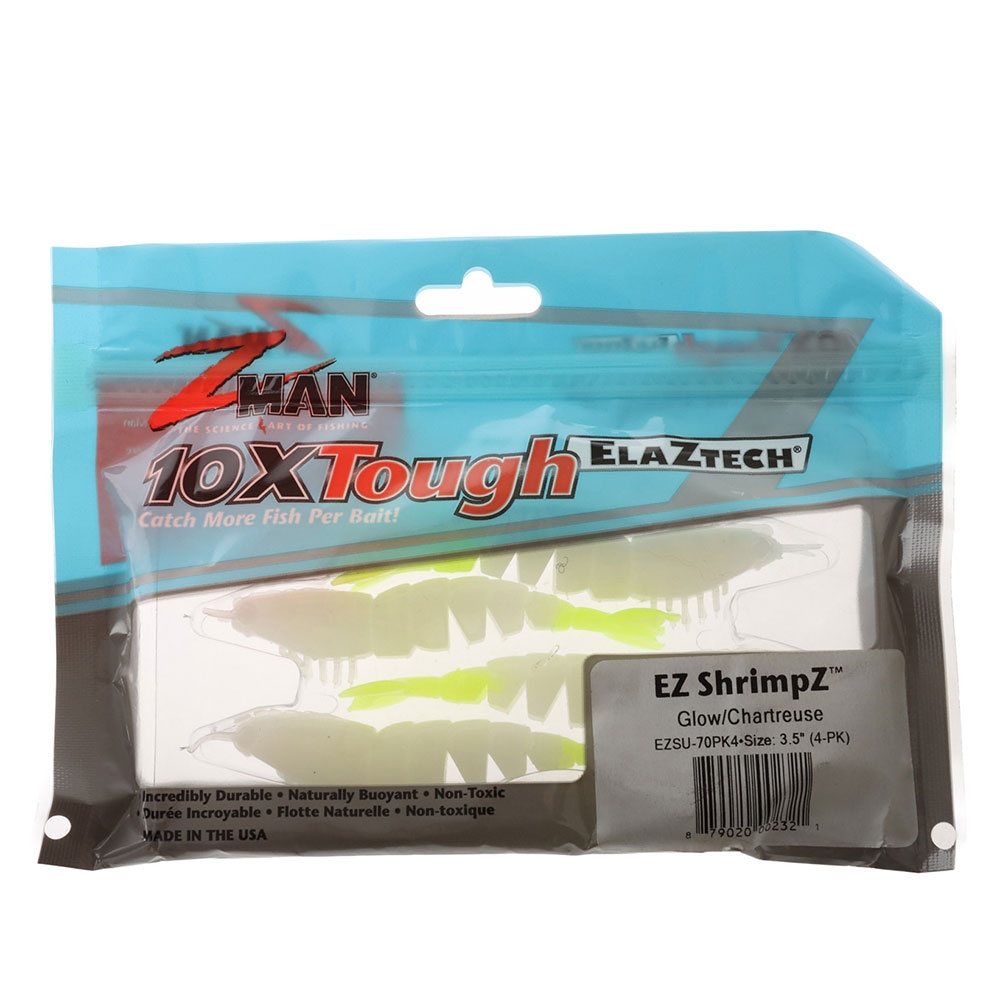 Z-Man Scented Shrimpz Soft Bait 8.8cm Glow/Chartreuse Unrigged