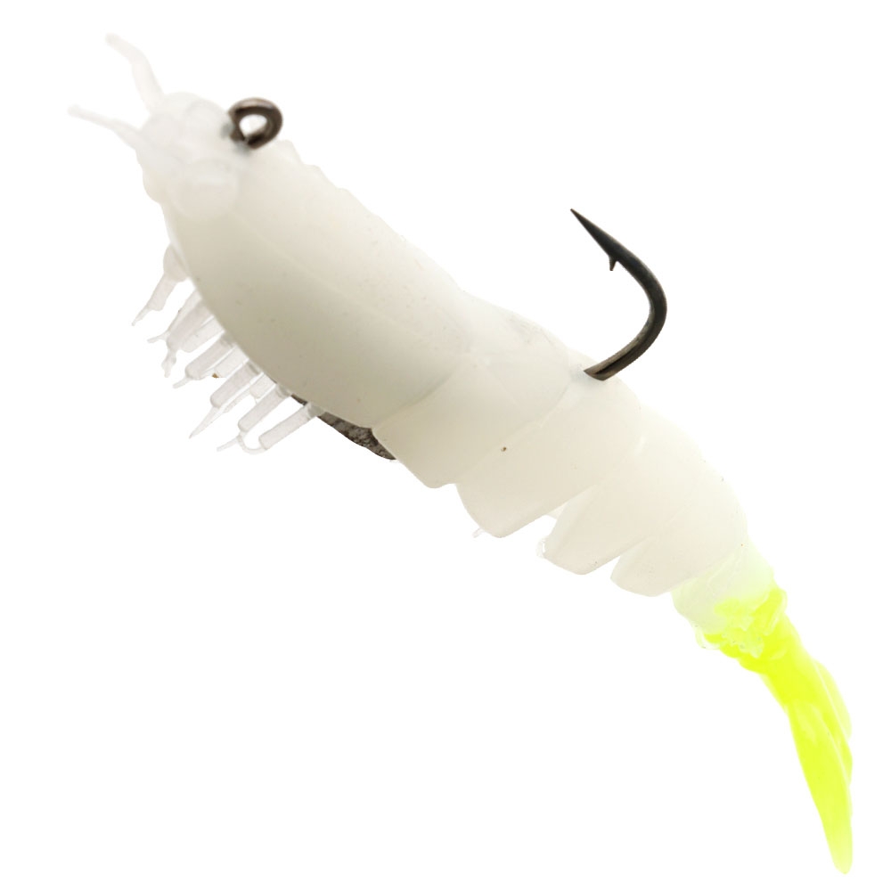 Z-Man Scented Shrimpz Soft Bait 8.8cm Glow/Chartreuse Rigged