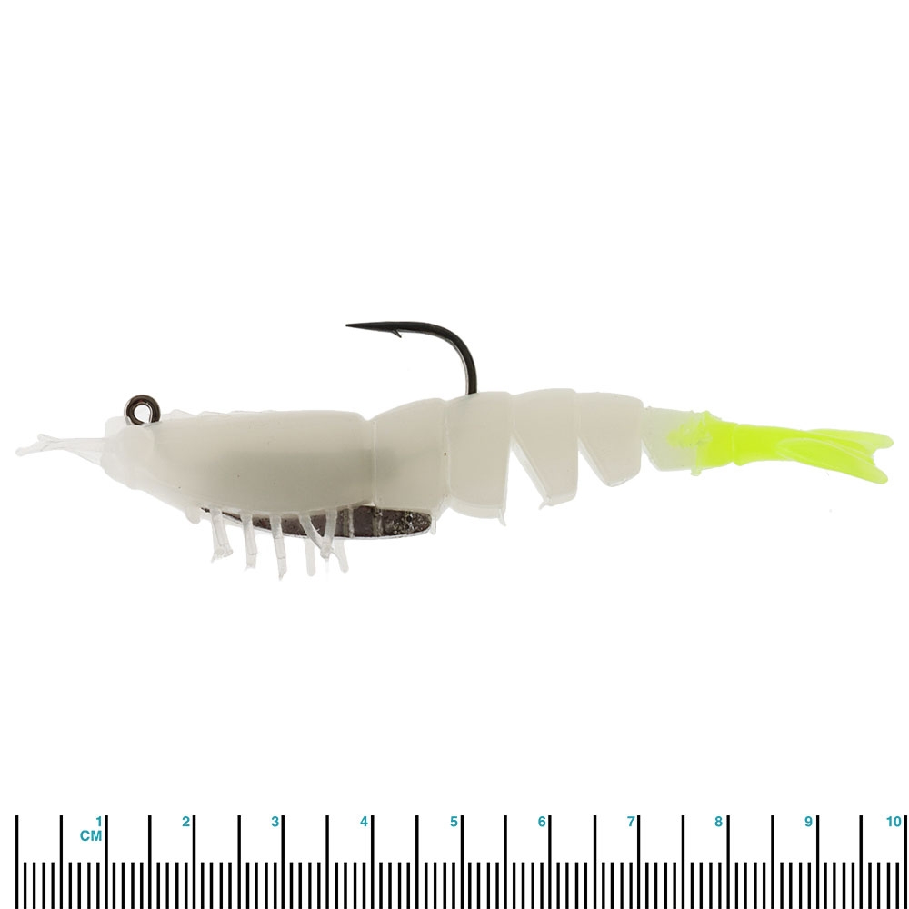 Z-Man Scented Shrimpz Soft Bait 8.8cm Glow/Chartreuse Rigged