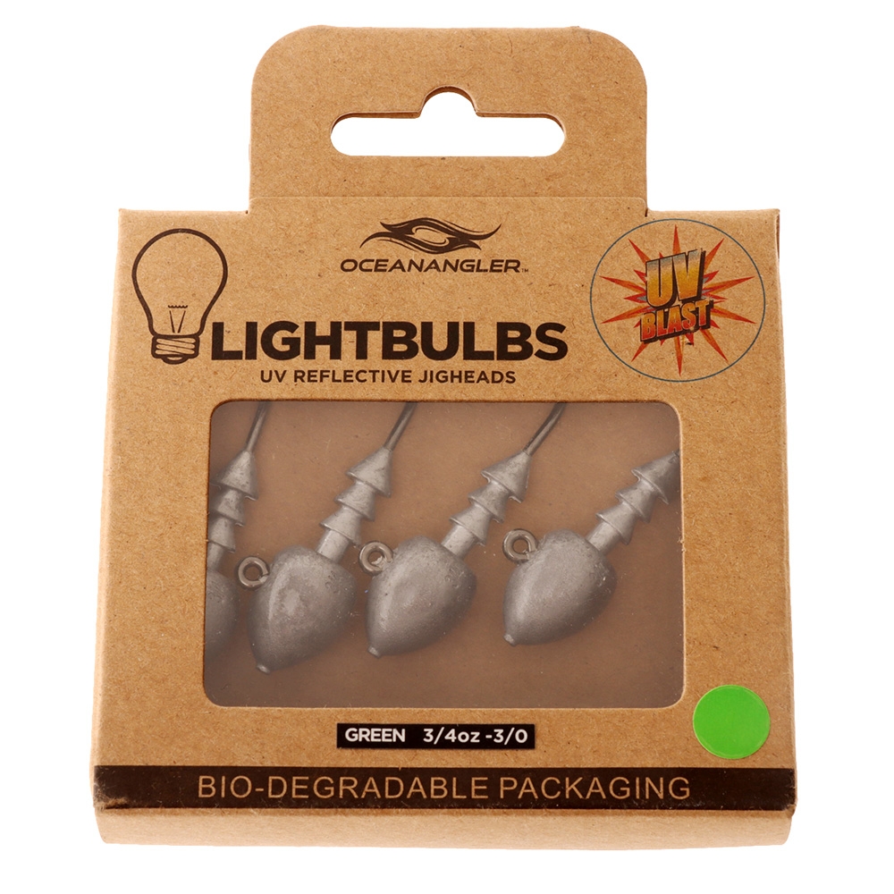 Ocean Angler Light Bulb UV Jig Heads Green 3/4oz Qty 4