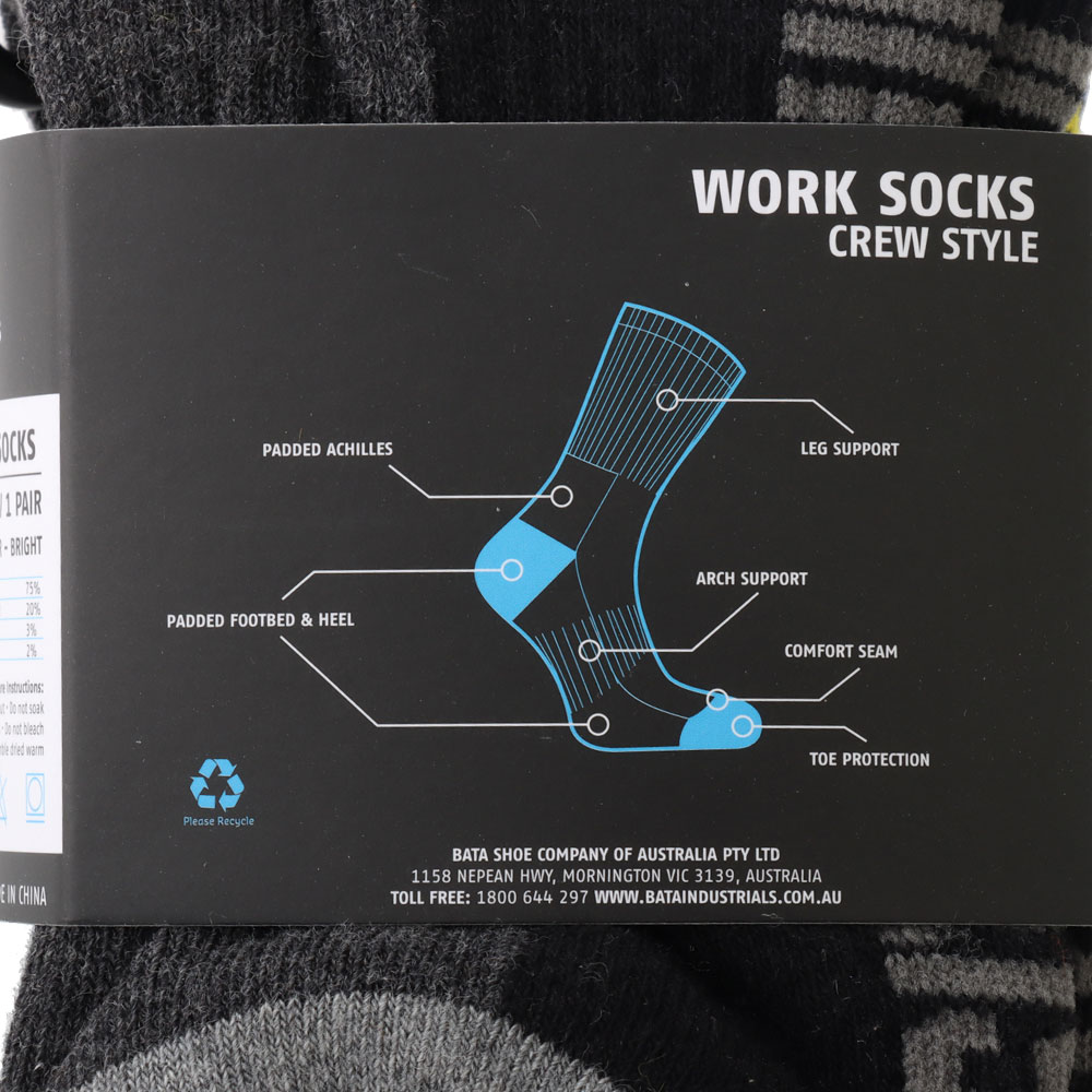 Bata Work Socks 3-Pack Yellow/Orange/Grey UK5-9 / US6-10