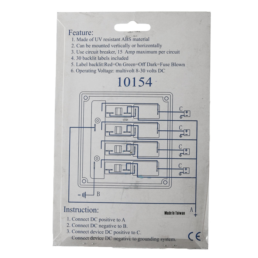 LED 4-Way Switch Panel with 15A Circuit Breakers