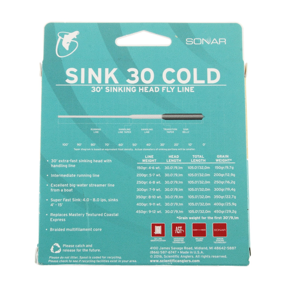 Scientific Anglers Sonar Sink 30 Coldwater Fly Line WF7/8S Surf/Black