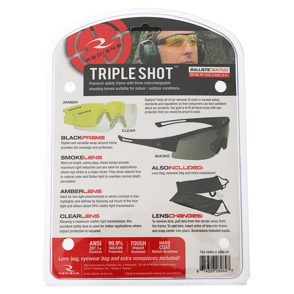 Radians Tripleshot Shooting Glasses Kit 3 Lens