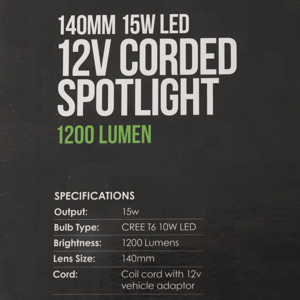 Night Saber Corded Handheld LED Spotlight 140mm 15W 1200LM