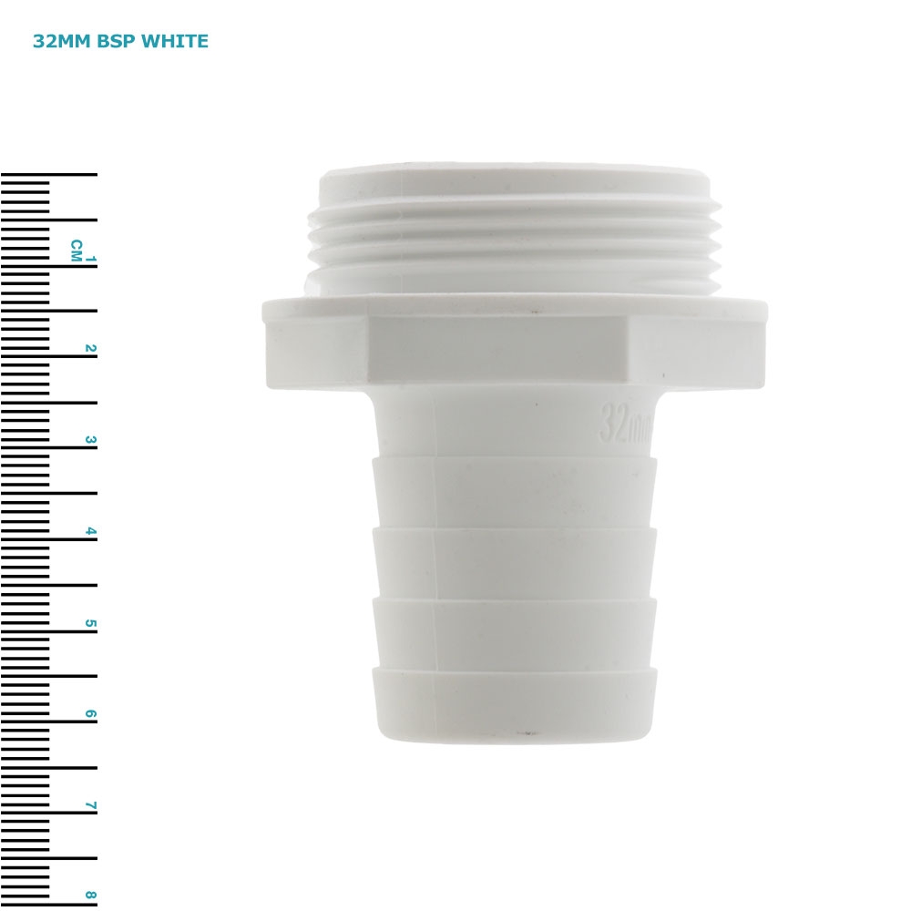 TruDesign Aquavalve Hose Tail 32mm BSP White