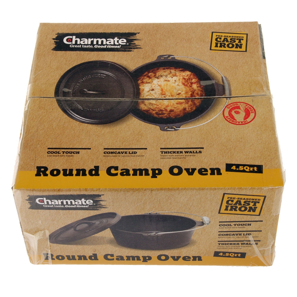 Charmate Round Cast Iron Camp Oven 4.5 Quart
