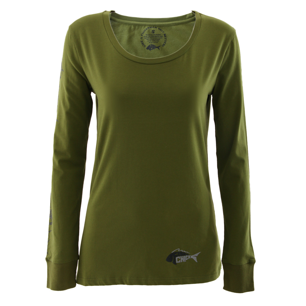 Fisherchick Te Moko Marlin Womens Long Sleeve Shirt Army Green XL