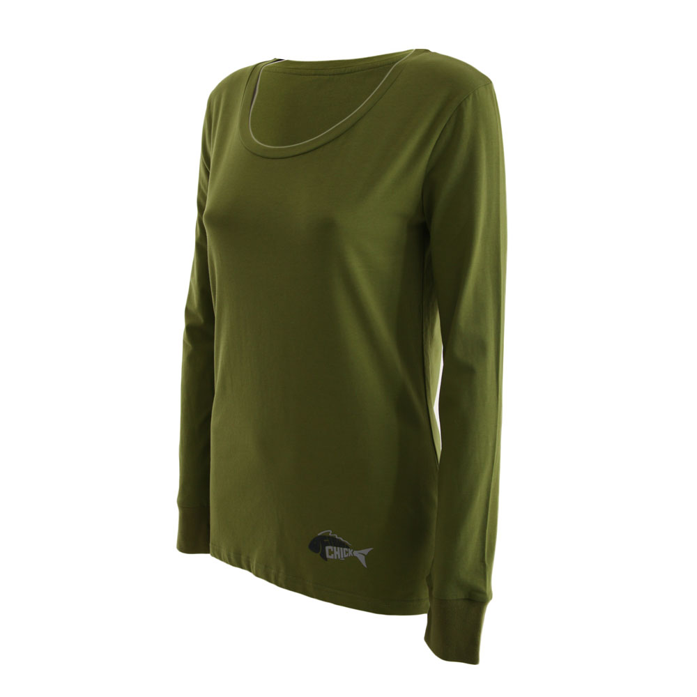 Fisherchick Te Moko Marlin Womens Long Sleeve Shirt Army Green Large