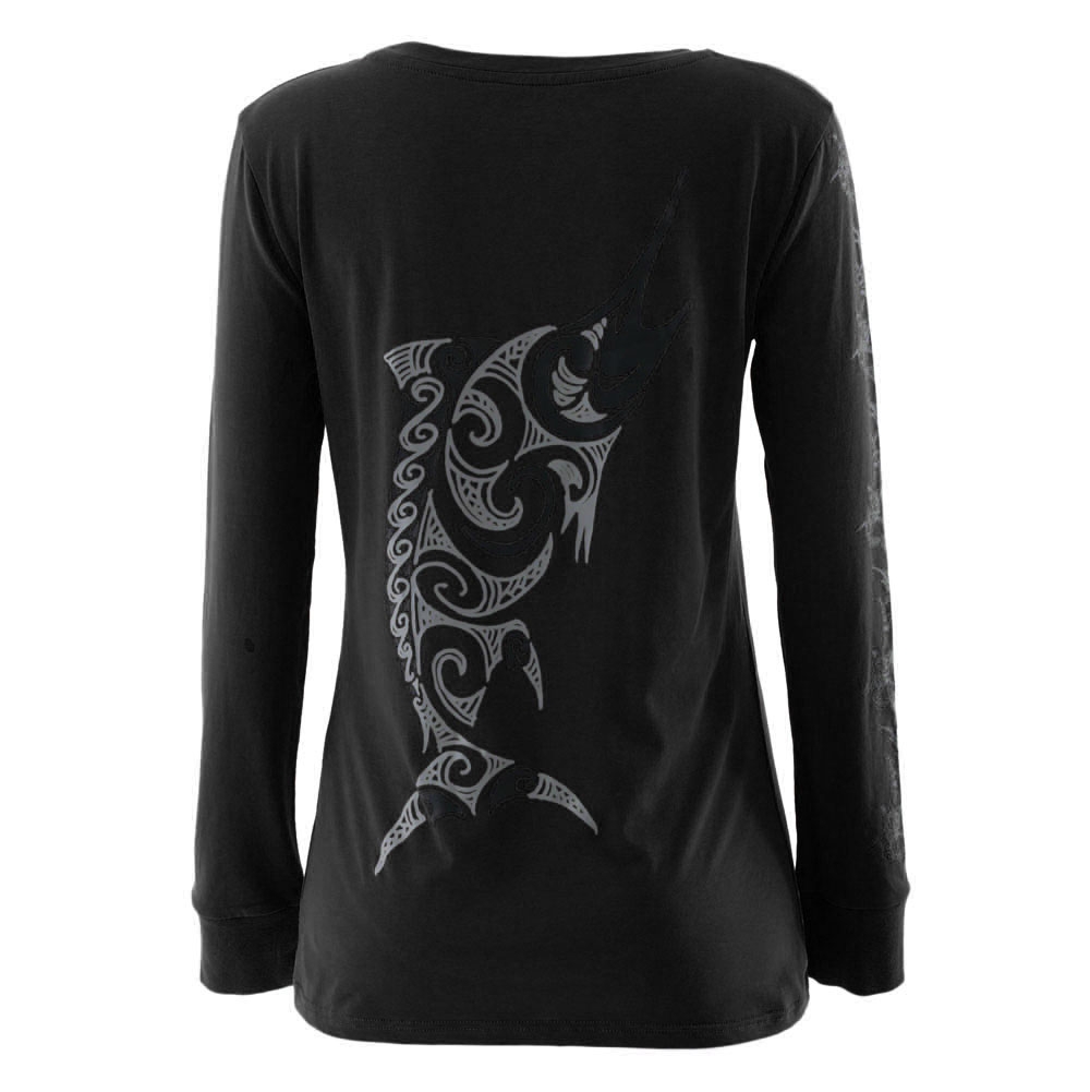 Fisherchick Te Moko Marlin Womens Long Sleeve Shirt Black M
