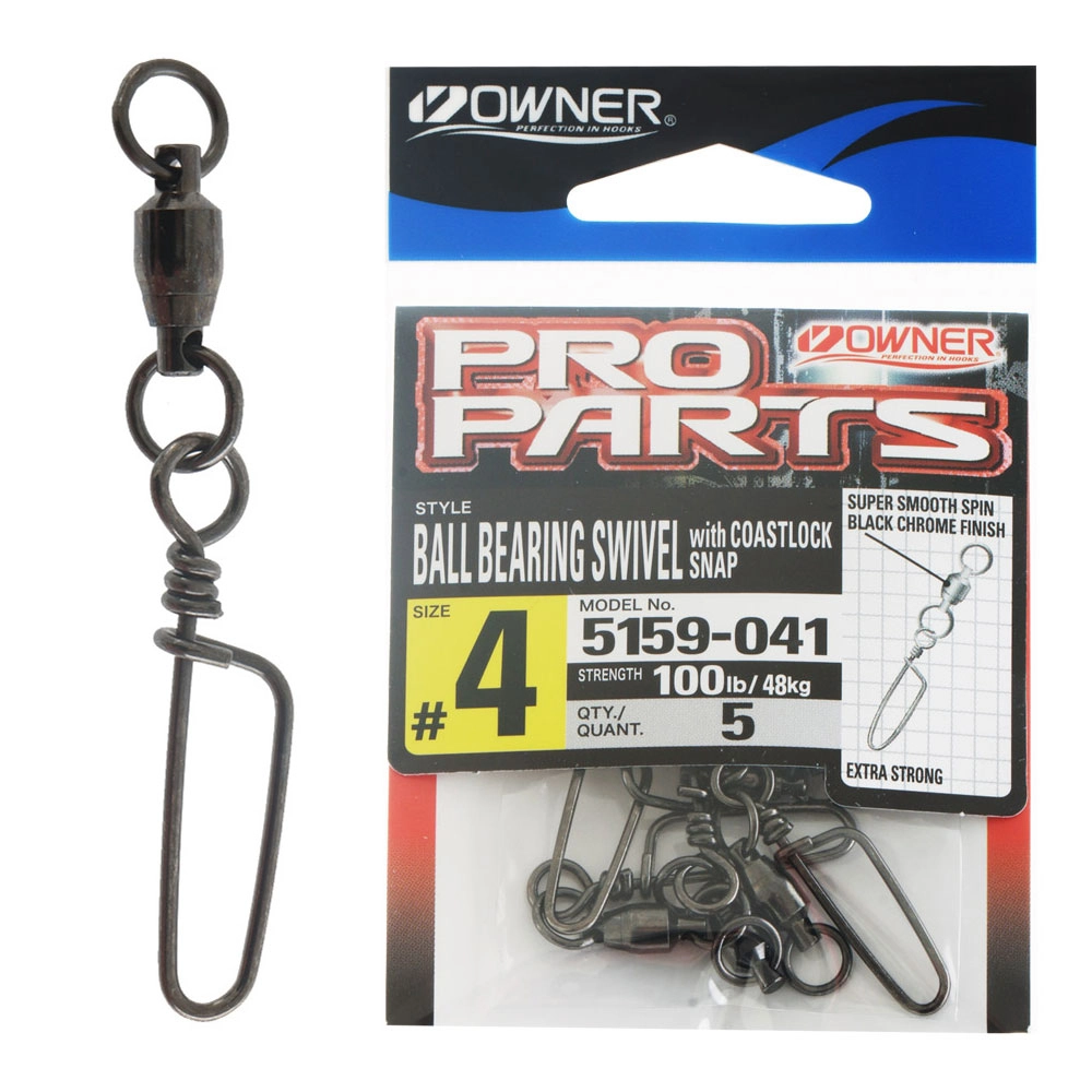 Owner Pro Parts Ball Bearing Coastlock Snap Swivel No. 4 100lb Qty 5 Owner Pro Parts Ball Bearing Coastlock Snap Swivel No. 4 100lb Qty 5