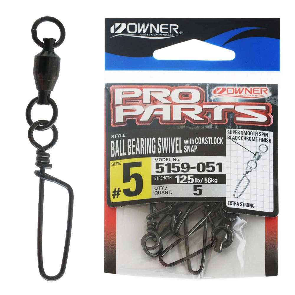 Owner Pro Parts Ball Bearing Coastlock Snap Swivel No. 5 125lb Qty 5 Owner Pro Parts Ball Bearing Coastlock Snap Swivel No. 5 125lb Qty 5
