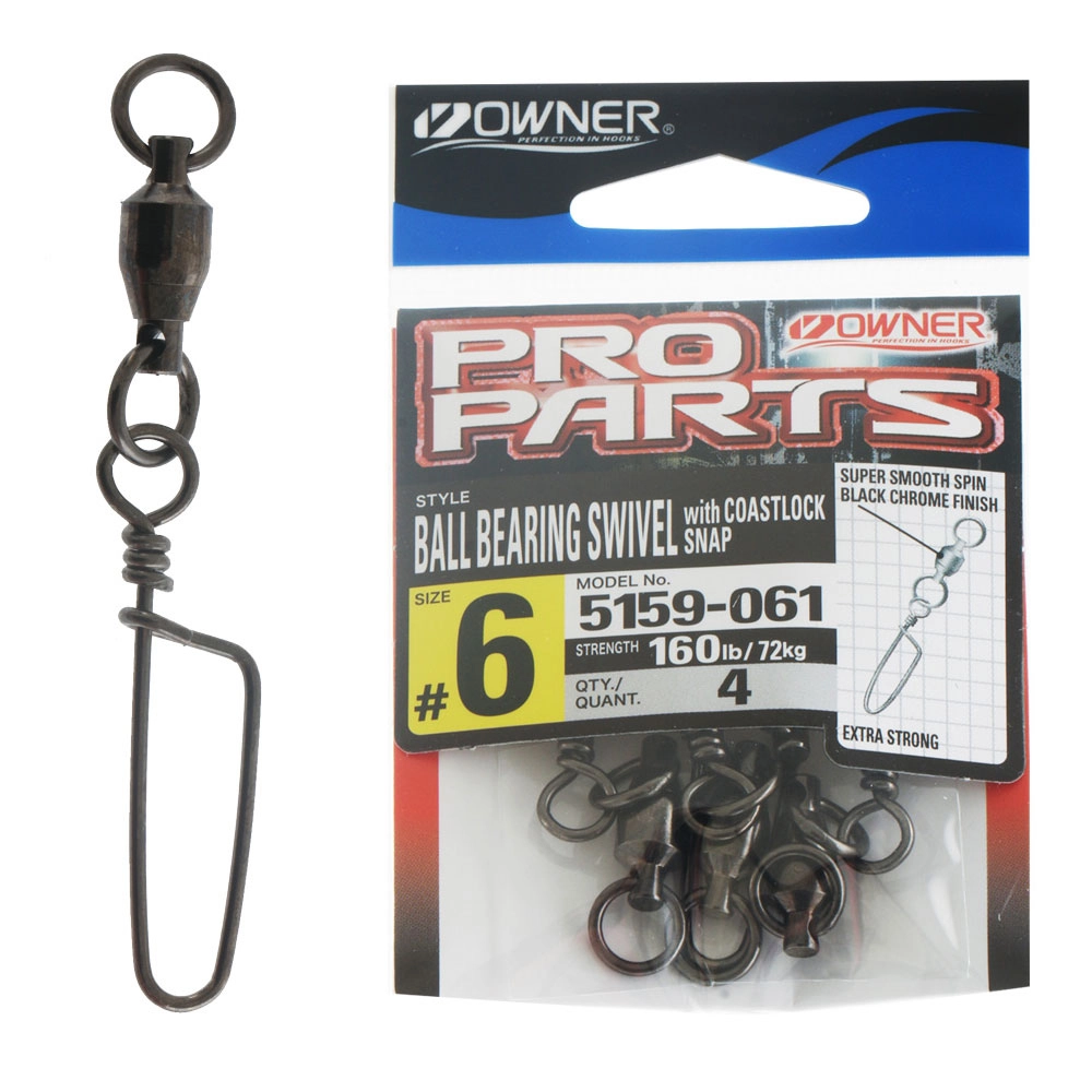 Owner Pro Parts Ball Bearing Coastlock Snap Swivel No. 6 160lb Qty 4 Owner Pro Parts Ball Bearing Coastlock Snap Swivel No. 6 160lb Qty 4