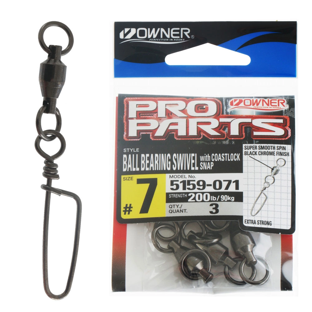 Owner Pro Parts Ball Bearing Coastlock Snap Swivel No. 7 200lb Qty 3 Owner Pro Parts Ball Bearing Coastlock Snap Swivel No. 7 200lb Qty 3