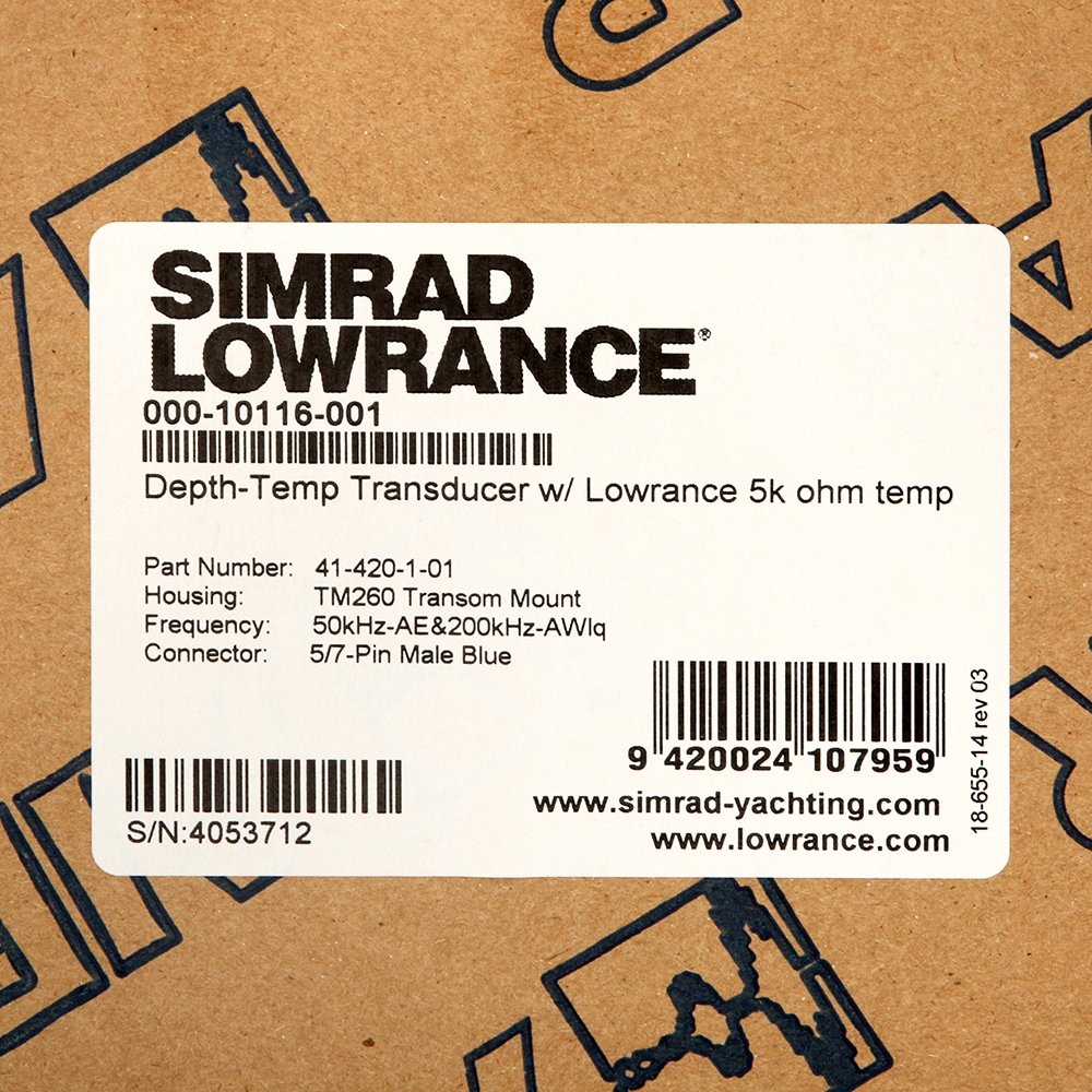 Airmar TM260 Transom Mount Transducer 1kW 50/200kHz for Lowrance/Simrad