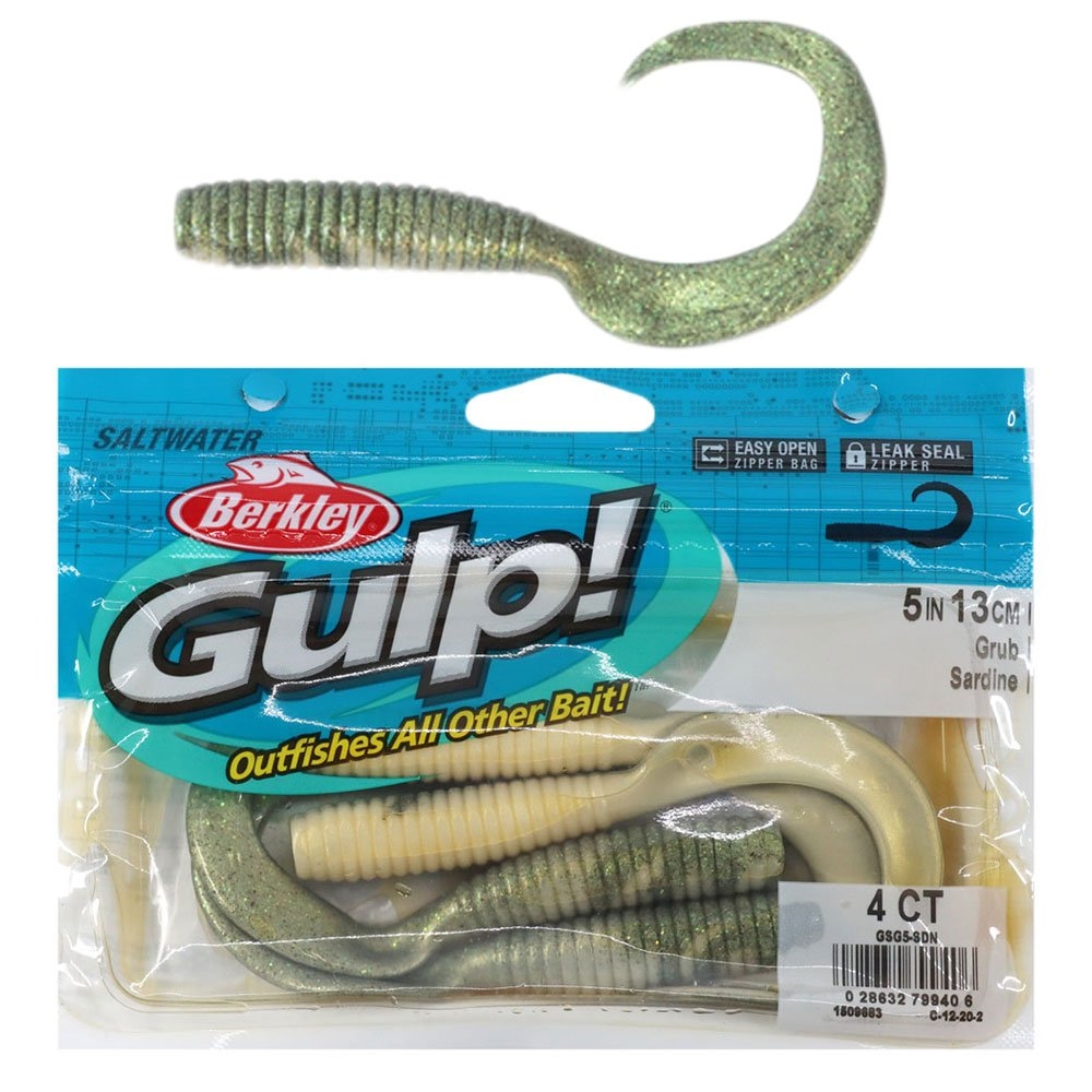 Berkley Gulp Grub Soft Bait 5in/13cm Qty 4 Sardine