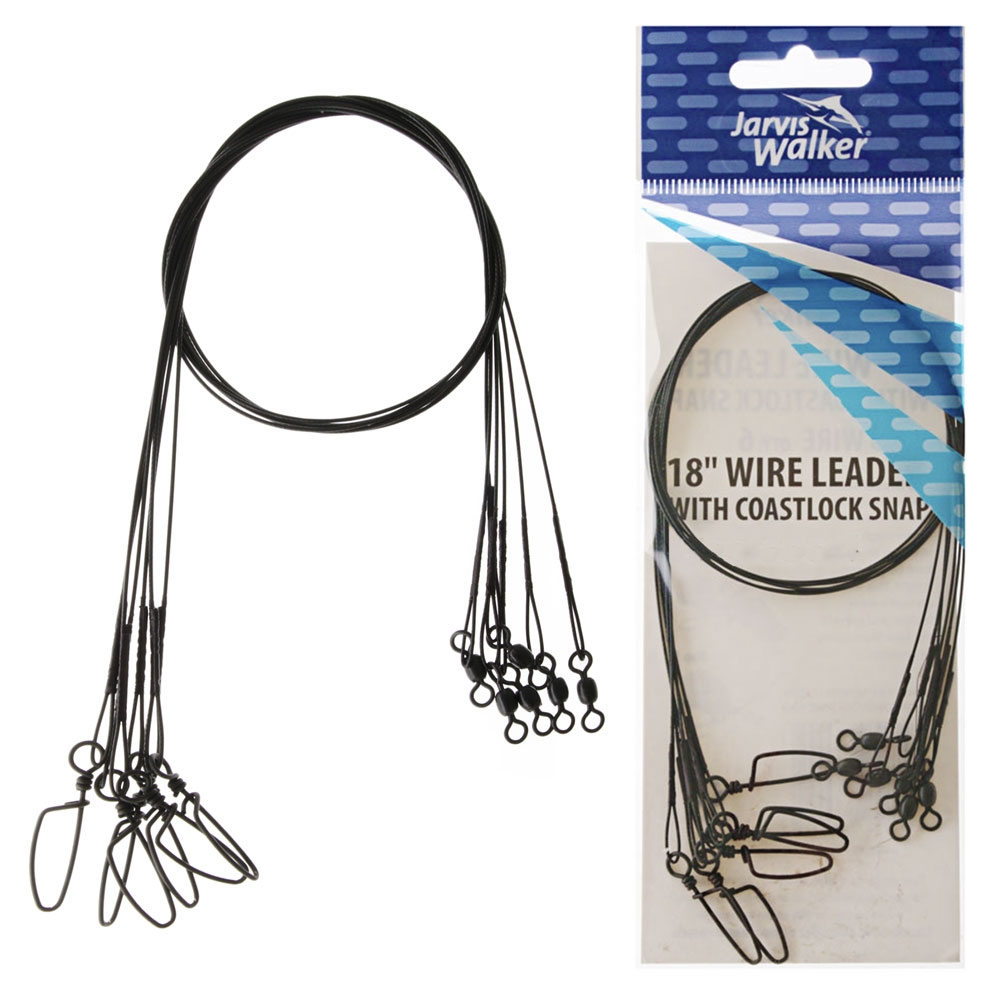 Jarvis Walker Wire Leader Trace with Coastlock Snap 45cm Qty 6