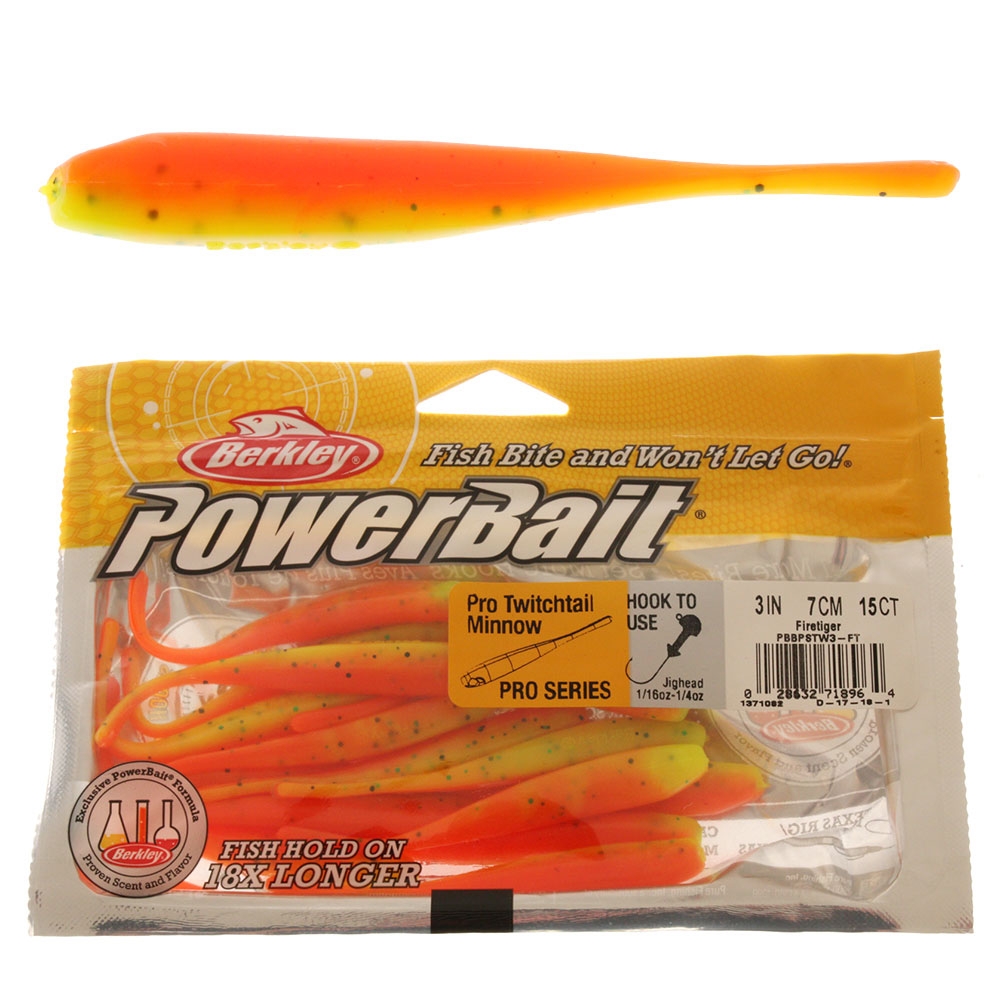 Berkley PowerBait Pro Twitchtail Minnow Soft Bait Firetiger 7cm Qty 15