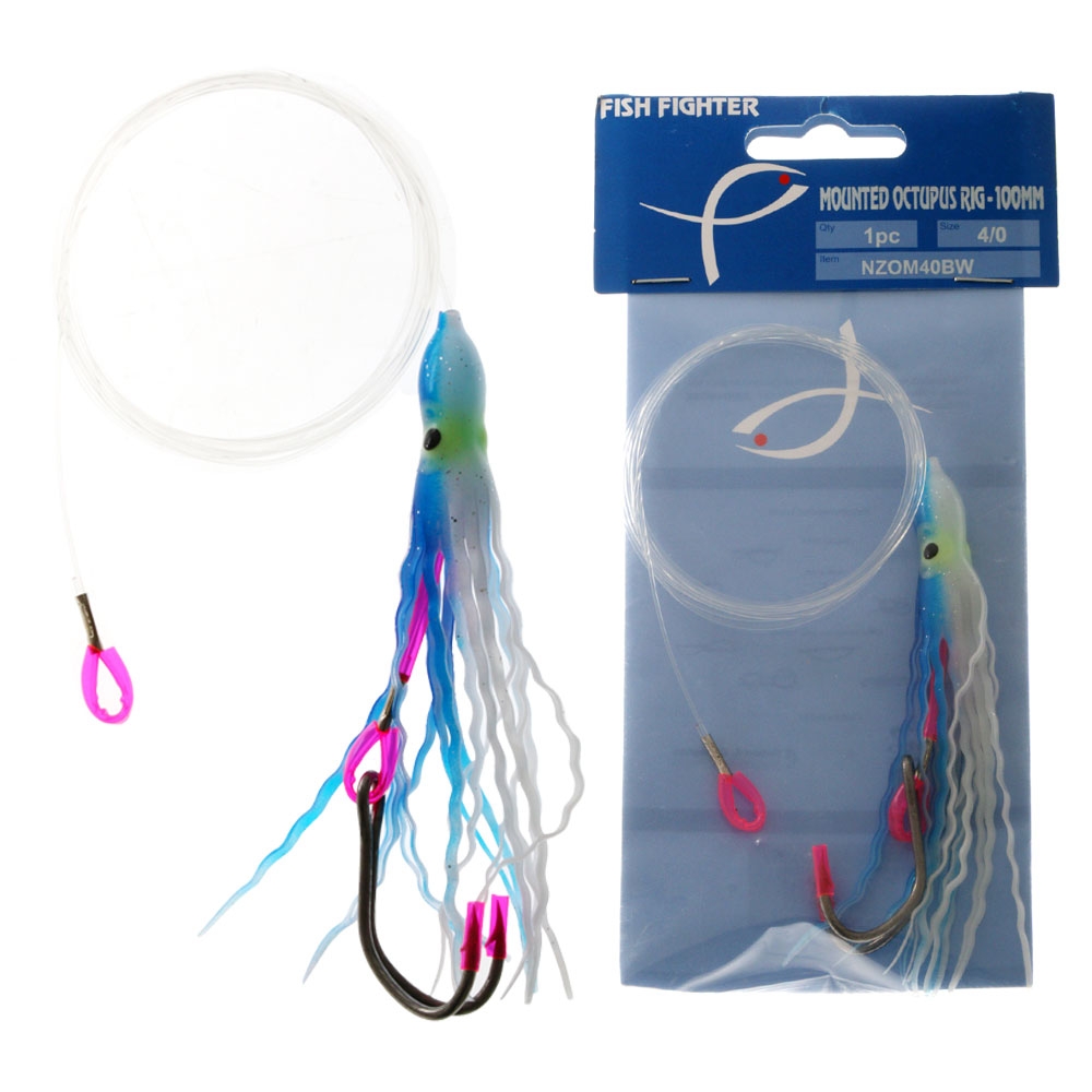 Fishfighter Octopus Rigged Skippy Lure 4/0 100mm Blue/White