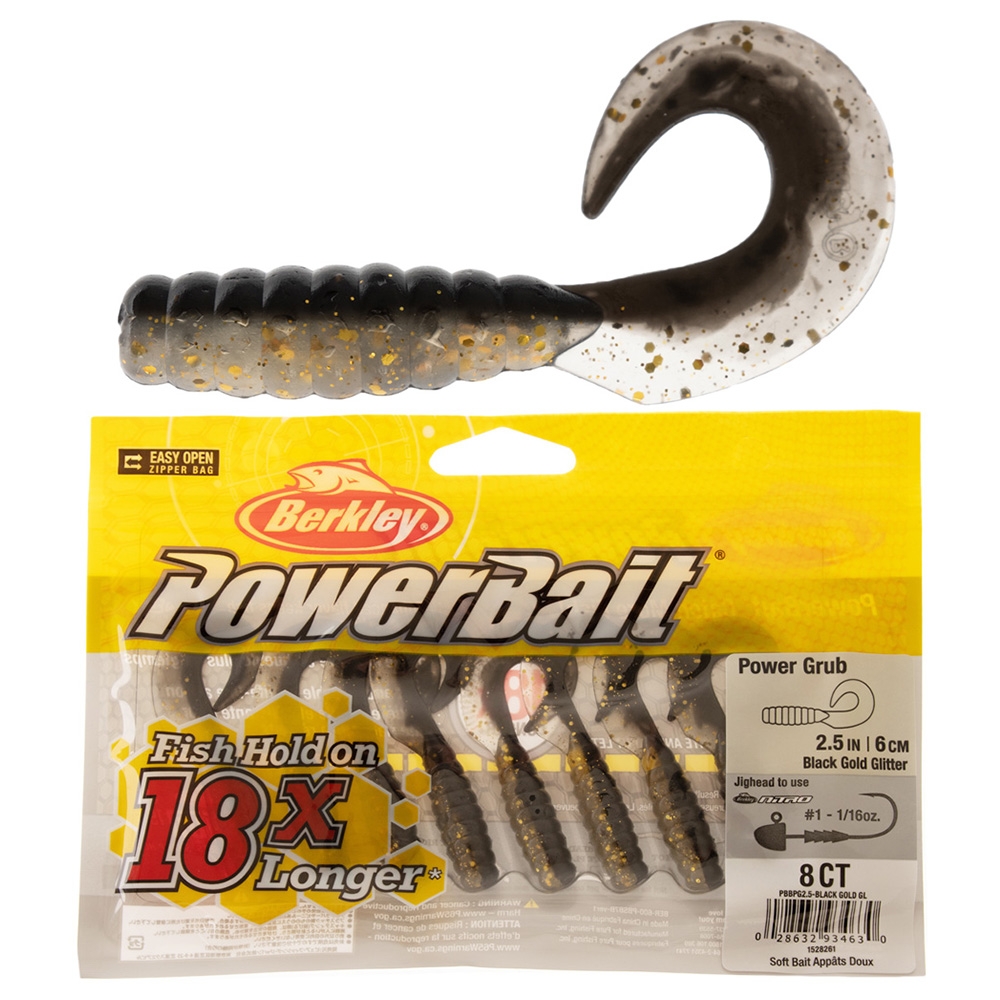 Berkley PowerBait Power Grub Soft Bait 6cm Black Gold Gl