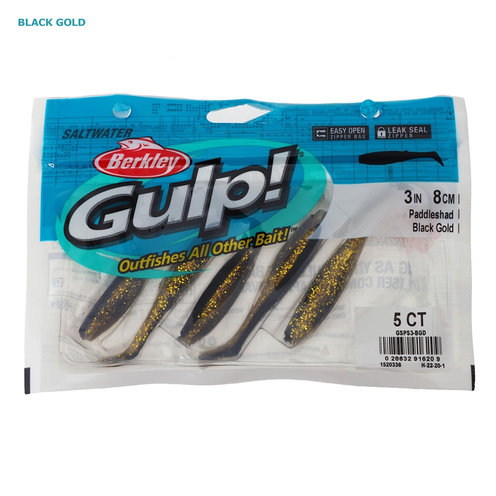 Berkley Gulp Paddleshad Soft Bait 8cm Black/Gold Qty 5