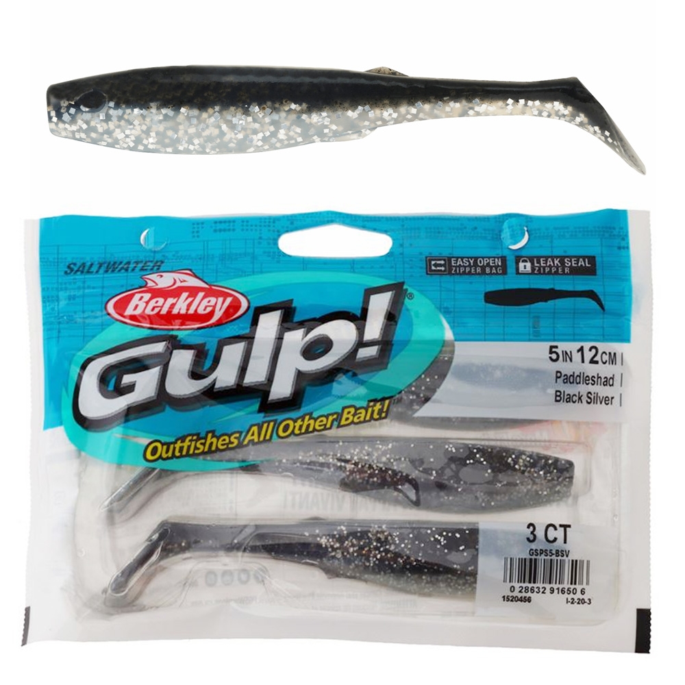 Berkley Gulp Paddleshad Soft Bait 13cm Qty 3 Black Silver