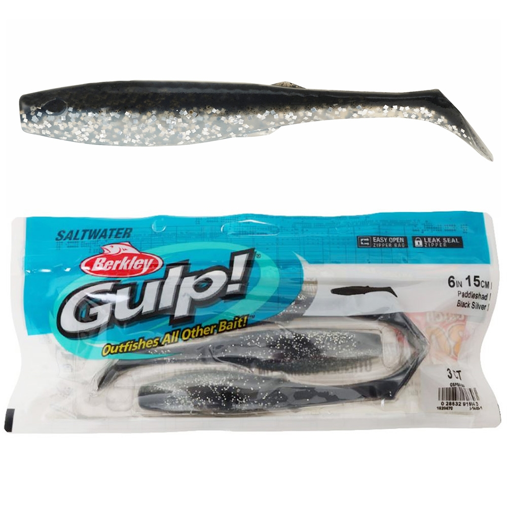 Berkley Gulp Paddleshad Soft Bait 15cm Qty 3 Black Silver
