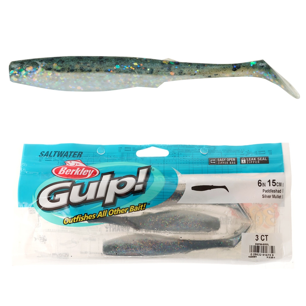 Berkley Gulp Paddleshad Soft Bait 15cm Qty 3 Silver Mullet