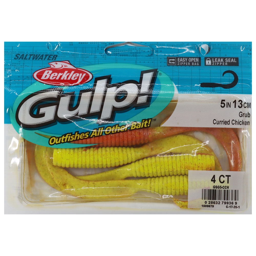 Berkley Gulp Grub Soft Bait 5in/13cm Qty 4 Curried Chicken