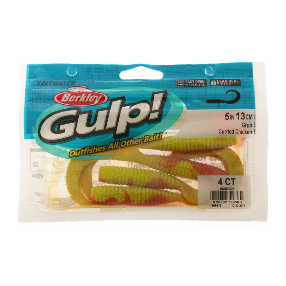 Berkley Gulp Grub Soft Bait 5in/13cm Qty 4 Curried Chicken